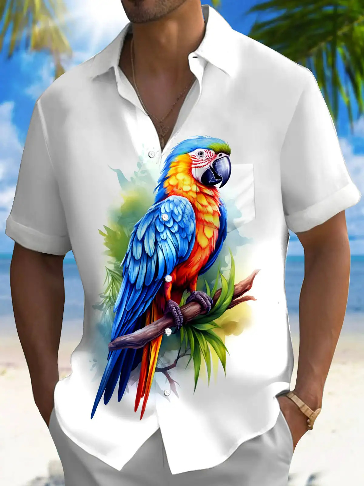 Hawaii SpringSummer Fashion Leisure Street Walk Tourist Beach Printed Full Open Short Sleeve Button Shirt Quick y250807