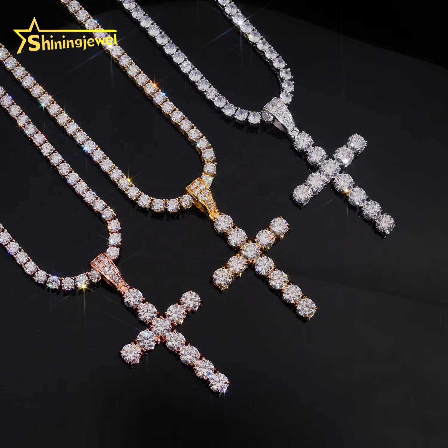 Ready to Ship 6mm Solitaire Tennis Pendants 925 Silver Cross Hip Hop VVS Moissanite Pendant