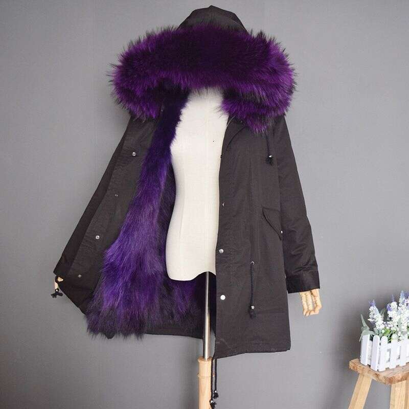 Women's Clothing Raccoon Lining Collar Large Size Parka Real Fur Coat