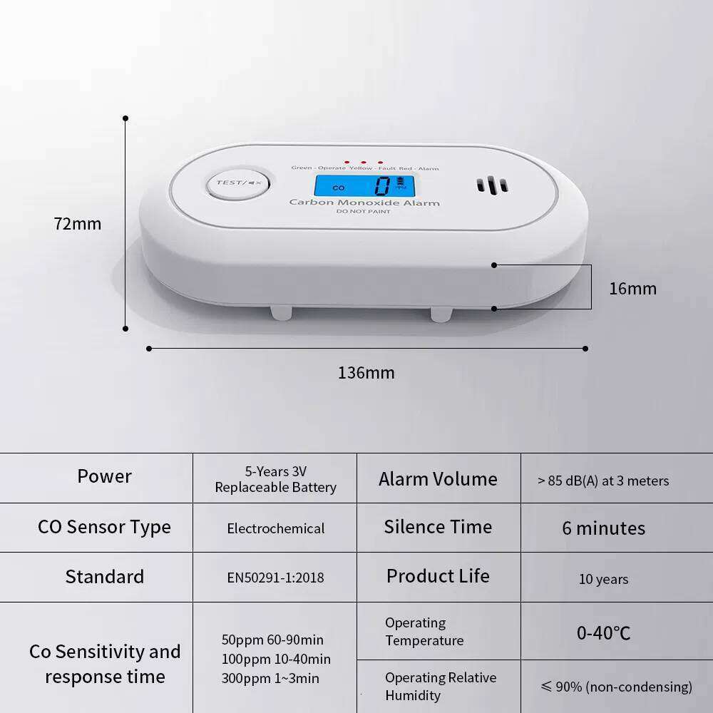 V-Come Interlinked Carbon Monoxide Alarm, Wireless Interconnected Co Detector with Replaceable VC22FR