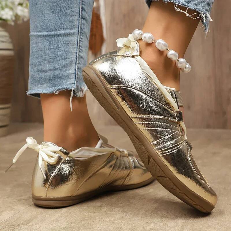 Fashion Gold Sier Women's Flat Sneakers Lightweight Soft Sole Casual Woman Comfortable Non Slip Pink Shoes Plus Size 43 ddmysaturn