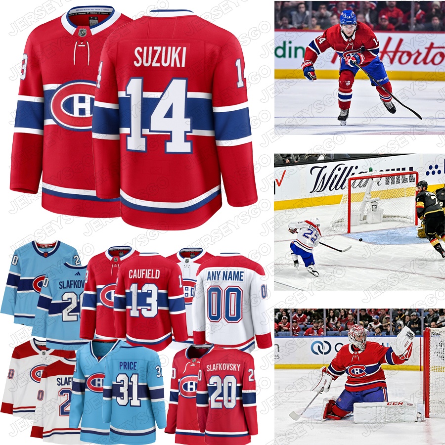 #14 Nick Suzuki hockey jersey Canadiens 13 Cole Caufield 20 Juraj Slafkovsky 77 Kirby Dach 11 Brendan Gallagher Ivan Demidov 17 Anderson 31 Price 53 Dobson Jerseys