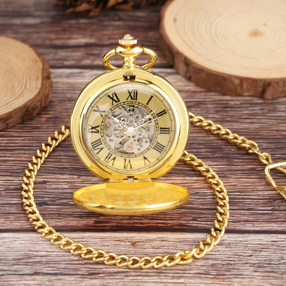 Gold Shlied Royal Pattern Mehcnaical Automatic Pocket Watch With 30 cm Chain Fob Watches For Men Women 250807