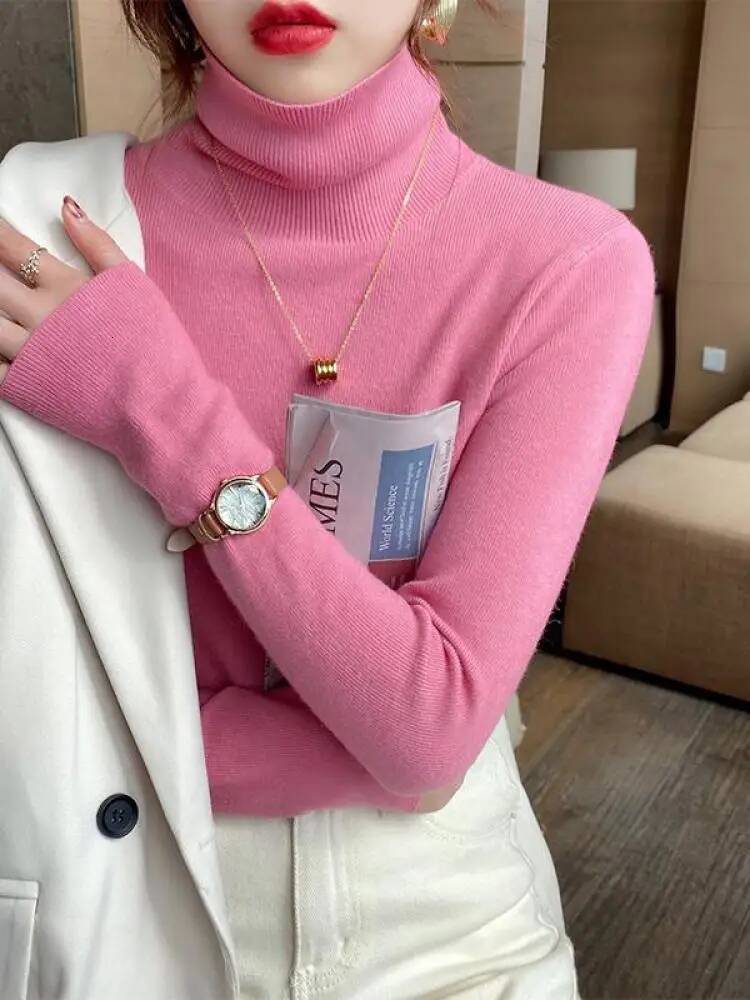 2025 autumn winter Basic Slim soft solid color turtleneck Sweater Pullover Women Casual Long Sleeve chic bottom knitted Jumper dongdumaoyi