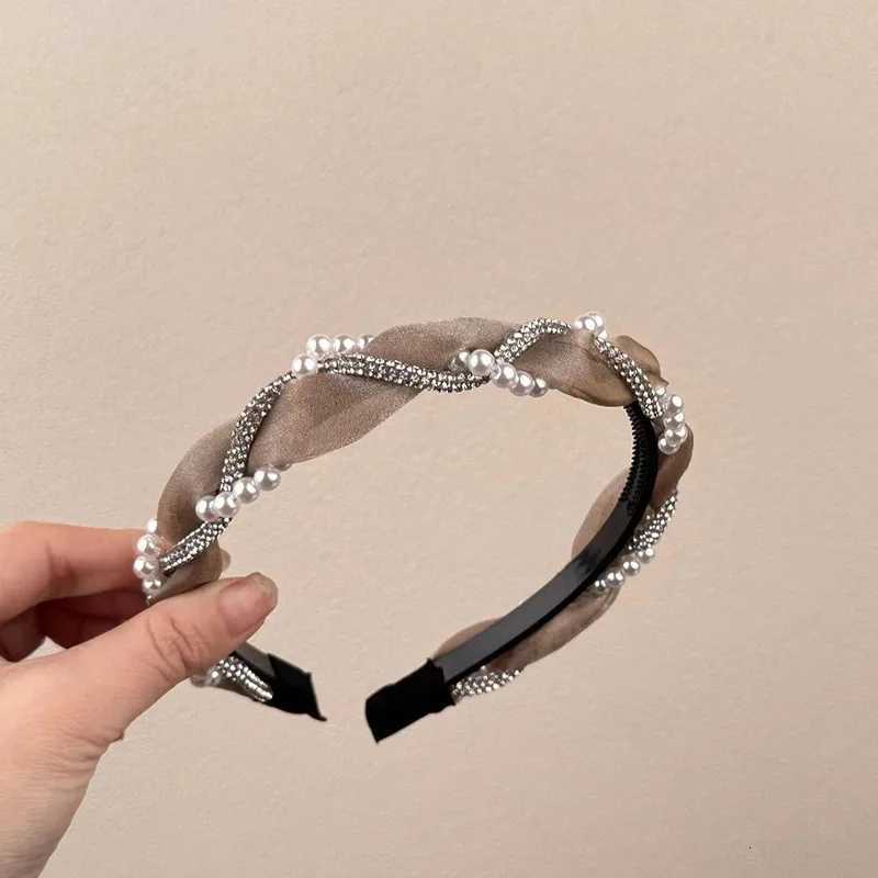 1pc Double Pearl Rhinestone Band Elegant Lace Braided Hair Hoop with Crystal Bezel for Women and Girls Stylish Hair Accessories Y250808