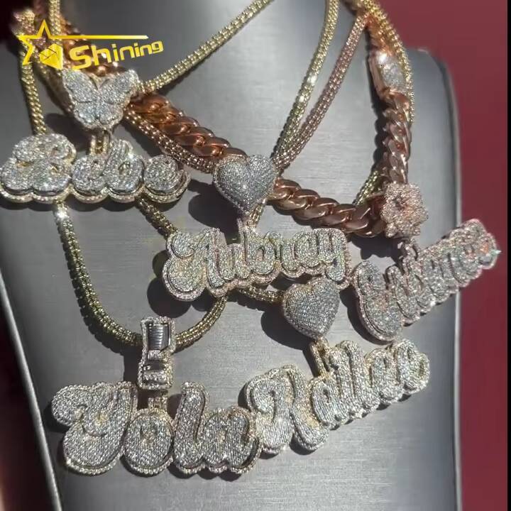 Custom Name Mossanite Pendant Iced Out Pendant VVS Moissanite Letter Pendant Silver 925 Gold Plated Hip Hop Jewelry