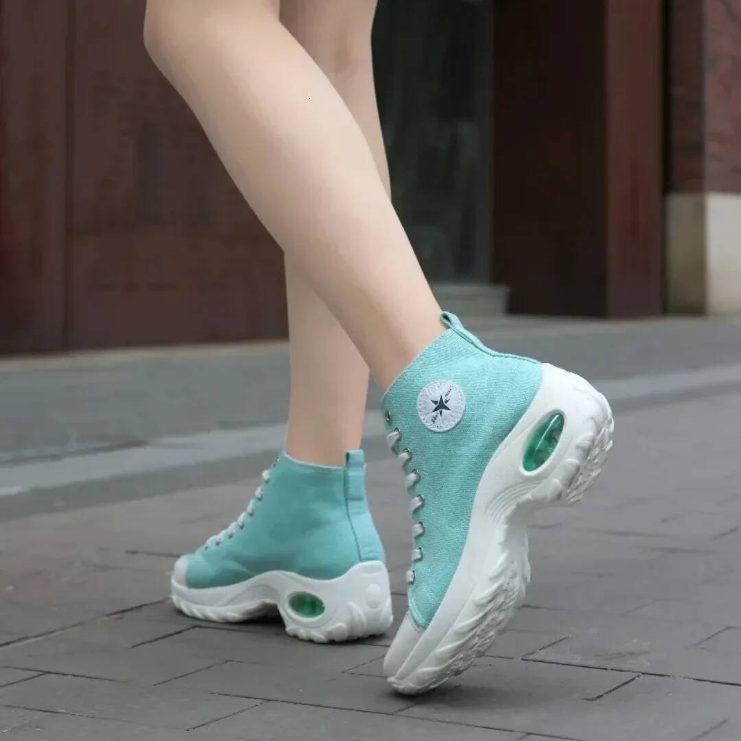 New fashionable canvas casual lightweight thick soled rise dad shoes, breathable high top women's shoes ddmysaturn