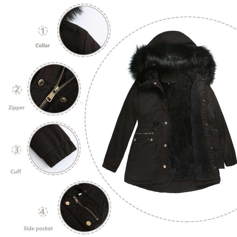 Women's Wear To Overcome Fleece-Padded With Fur Collar Hooded Warm Coat Loose Padded Jacket