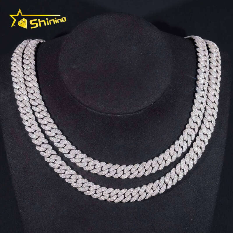 Pass Dia Tester Sterling Sier Hip Hop Style Iced Out 10mm Moissanite Cuban Link Chain