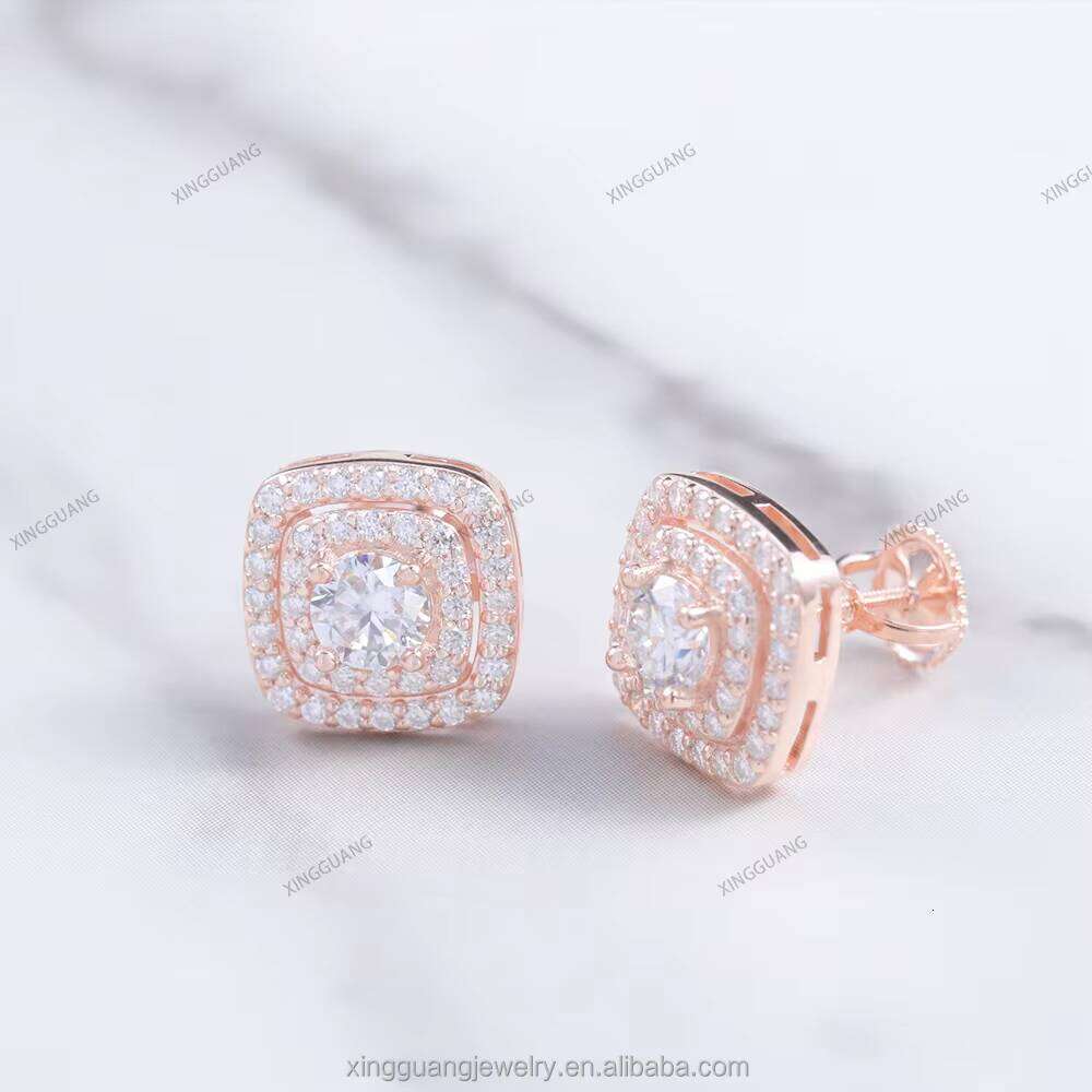 Custom Fine Jewelry Earrings Sier Gold Plated Screw Back Stud D Color VVS Moissanite Earring GRA Certificate