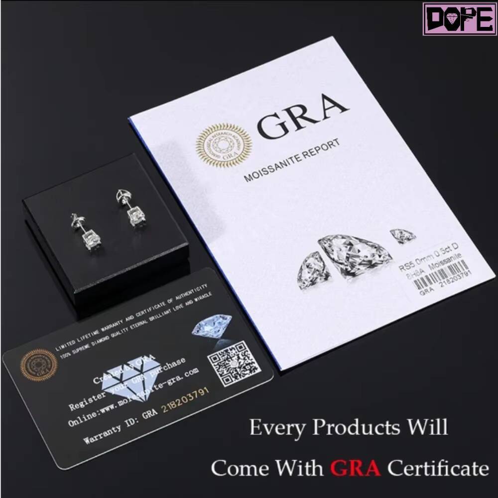 High Quality Moissanite Earrings 14k Real Gold Square Emerald Cut D Grade VVS Moissanite Stud Earring