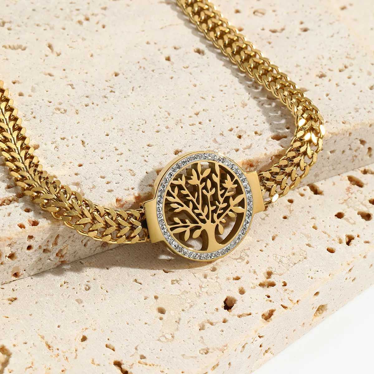 316L Stainless Steel Tree of Life Bracelet for Women Fashion 18K Gold Plated Wrist Chain Waterproof Jewelry Lady Gift Z250807
