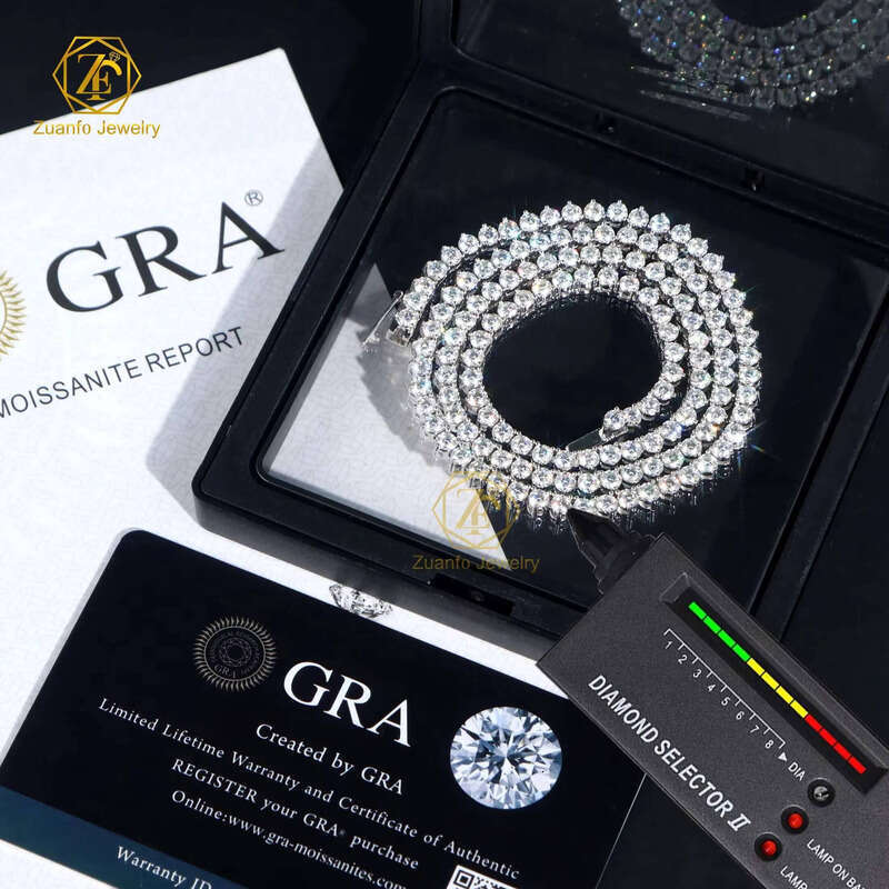Pass Dia Test 3 Prongs Design Moissanite for Men Women Sier Hiphop Jewelry Tennis Link Chain Necklace