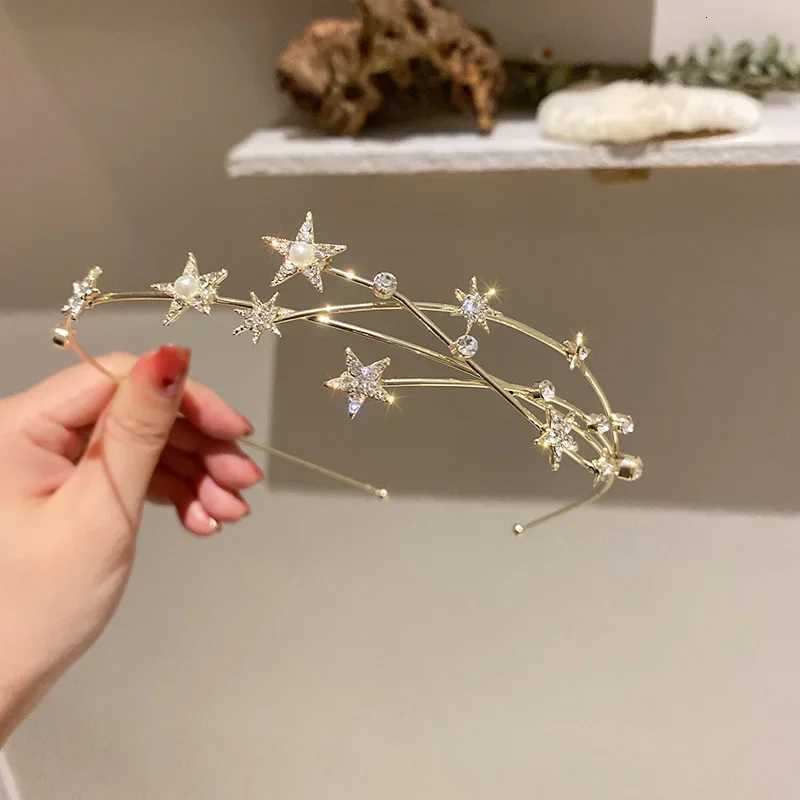 Star Leaves Rhinestones Bands For Wen Imitation Pearl Mti-Layer Hollow Hair Hoop French Elegant Dedicate Party Tiaras Y250808