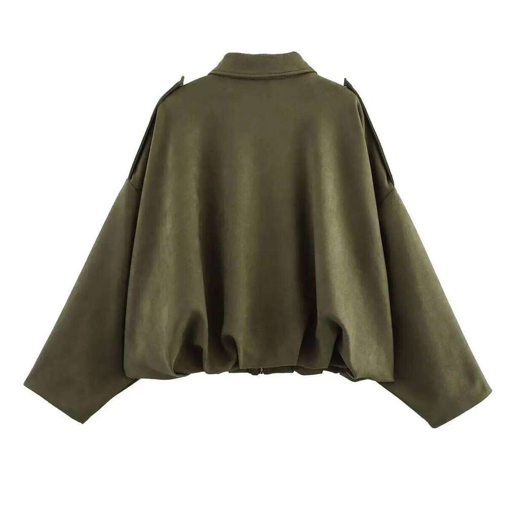 Zevity Women Casual Turn Down Collar Loose Cape Coat Ladies Retro Zipper Fly Batwing Sleeve Flight Jacket Tops CT9005