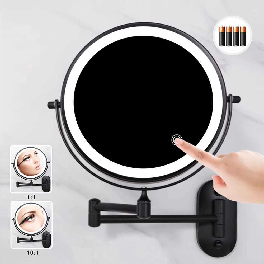 8 Inch Black Wall Mounted Bathroom Mirror 10x Magnifying Makeup Mirror Adjustable Dimming Vanity Cosmetic Mirrors with Light Z250807