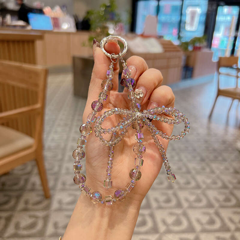 New Rhombus Crystal Bow Creative Exquisite Rhinestone Bracelet Chain Car Keychain Bag Pendant