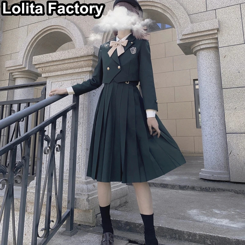 Japanese Women JK Green Blazer Suit skirt coat Harajuku High School Uniform for Students Girl Outwear College Style blazers 250729
