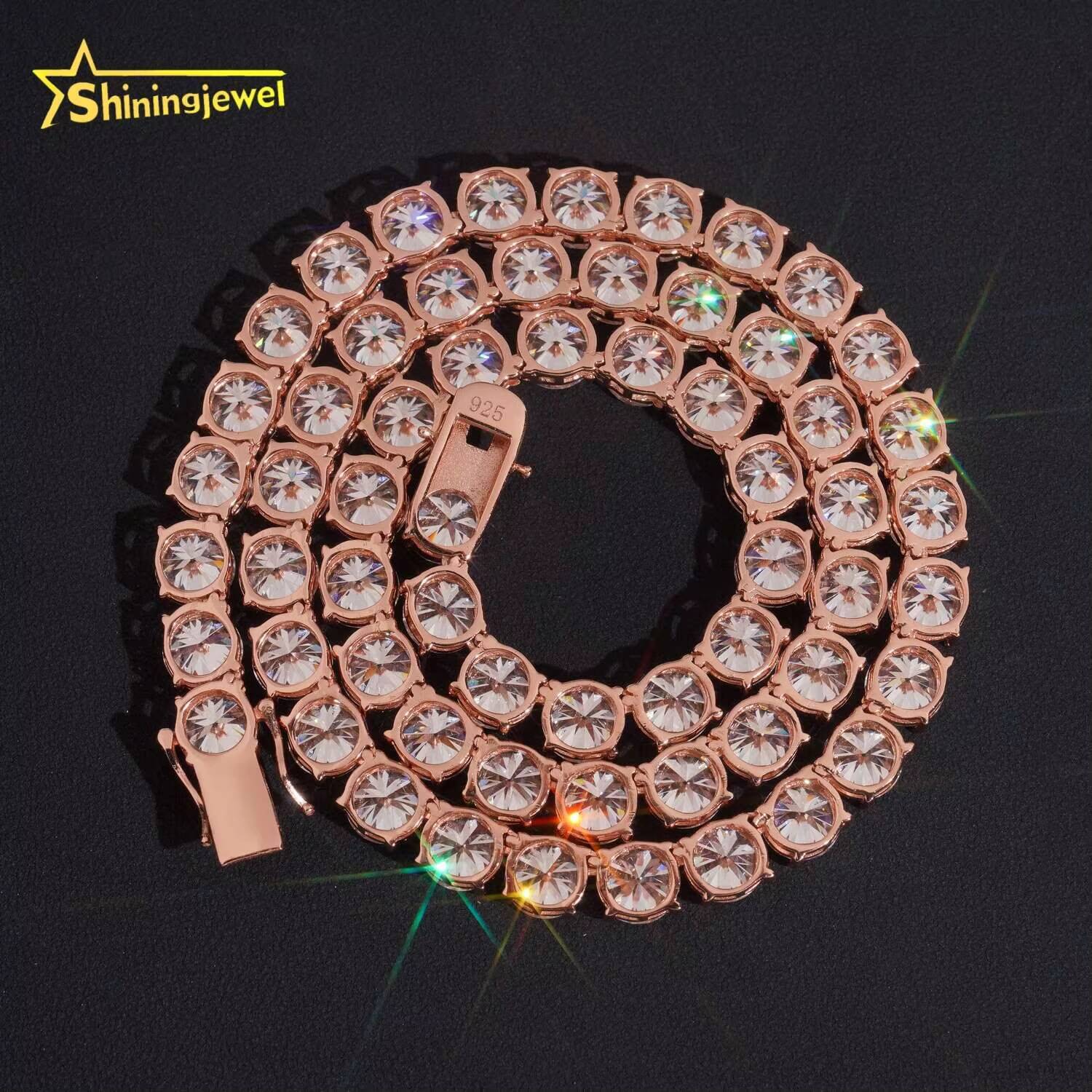 Factory Price Fine Jewelry 925 Sterling Silver Fashion Tennis Chain Necklaces 8MM Diamond Iced Out Necklace Moissanite Chain