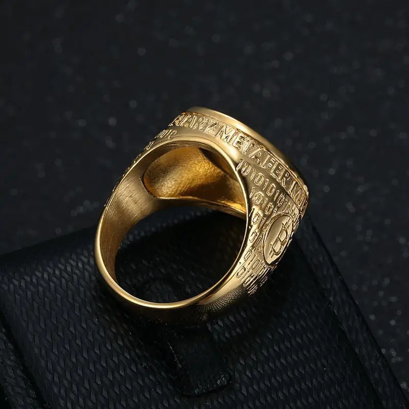 Stainless Steel Hip Hop Bling Iced Out Bitcoin Punk Rings for Men Women Couples Boyfriends Gift Fashion Jewelry 250717