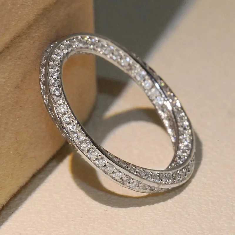 Classic Female Rings 925 Sterling Silver Sparkling Twist Cubic Zircon Finger Rings for Women Promise Wedding Band Jewelry Gift Y250808