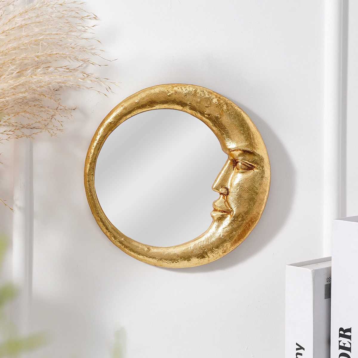 1PC resin material gold face meniscus round decorative hanging mirror decorative home art pendant creative makeup mirror. Z250807
