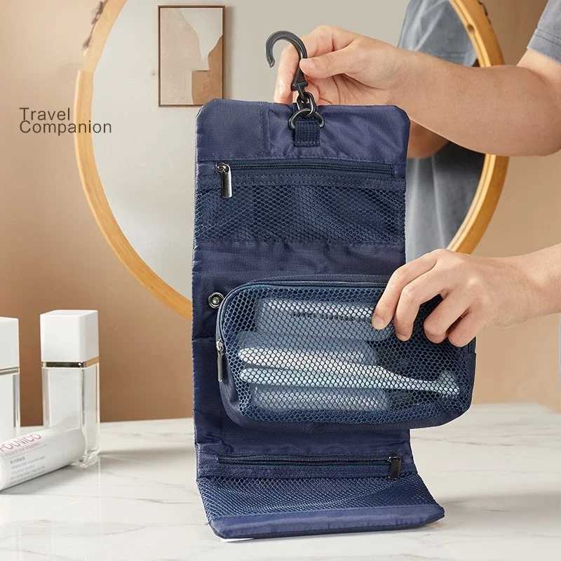 Japanese Style Snap Folding Toiletry Bag Hook Business Trip Toiletries Storage Bag High Quality Cosmetic Bag Y250808