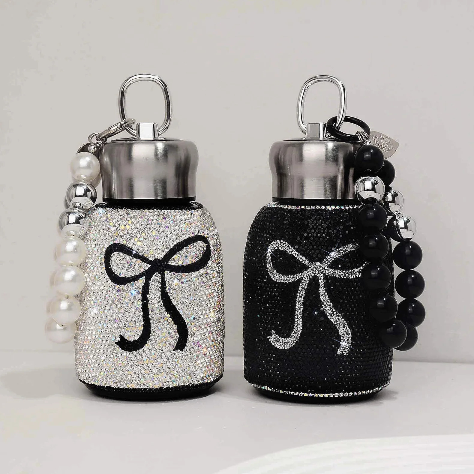 High Aesthetic Diamond Studded Insulated Cup Luxurious Portable 304 Stainless Steel Handheld Bow Vacuum Car Water 250808