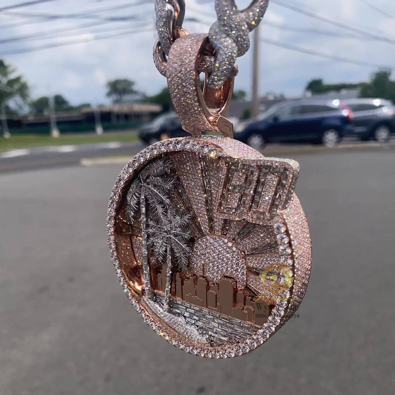 Hip Hop Bussdown Palm Tree Piece Baguette Moissanite Pendant Custom Rapper Iced Out Letter Pendant Jewelry
