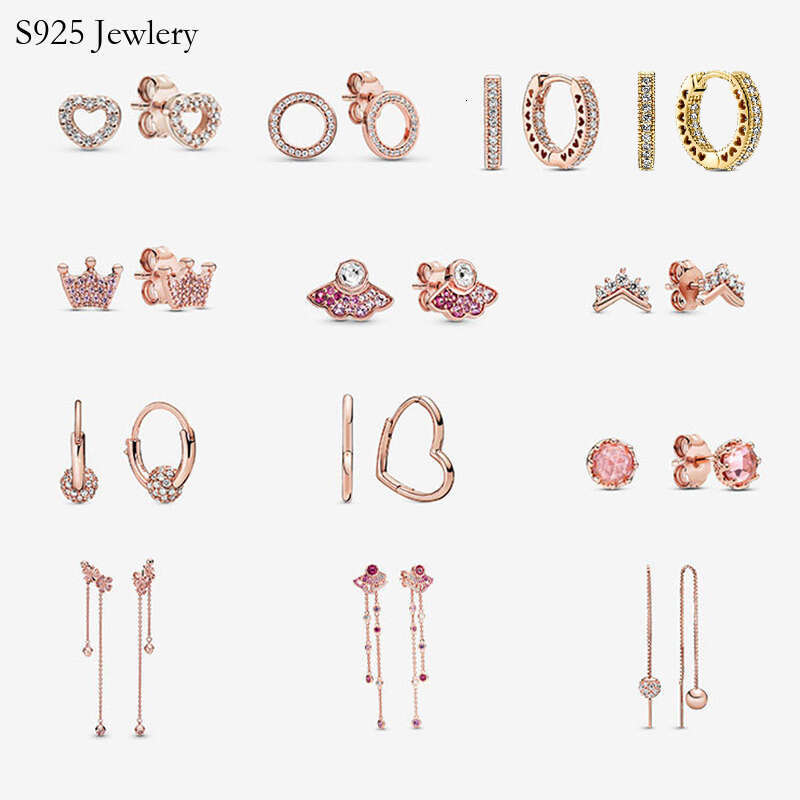Silver Stream Soviet Earrings LR Plate Fashion Simple Earrings Female Pink Rose Gold Earrings Full Dia Pink Earrings Jewelry Free Delivery