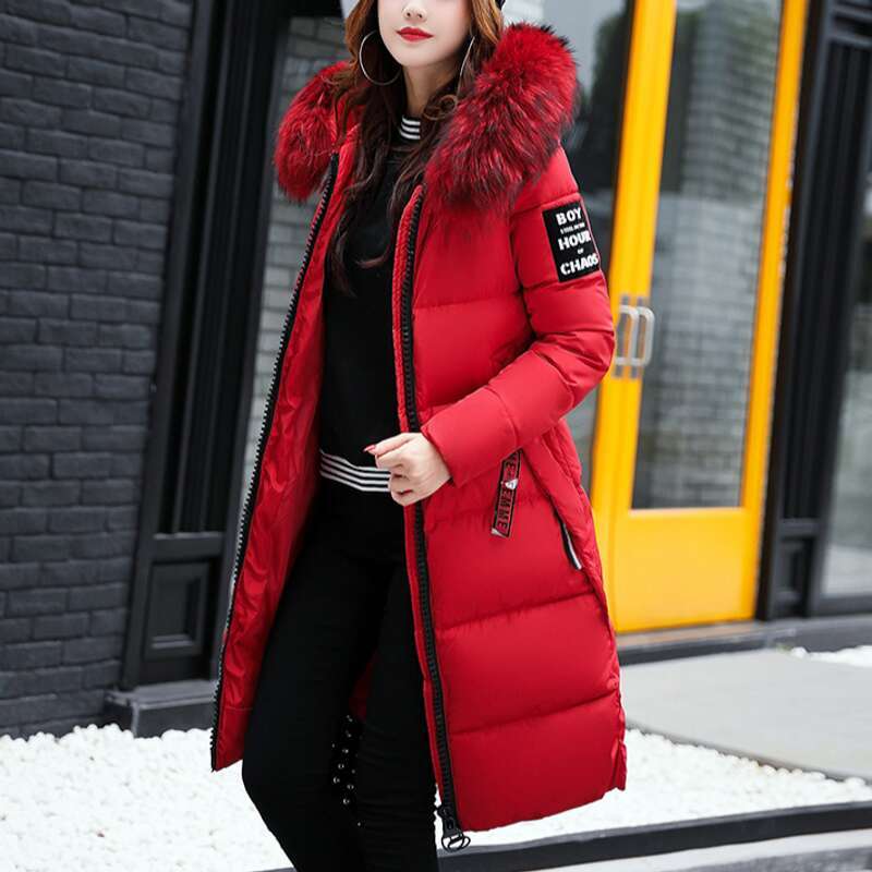 Women's Clothing New Padded For Women Long Styledown Thickened Over The Knee Fur Collar Cotton Jacket Soft Winter Coat