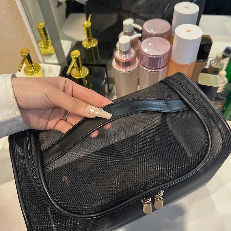 Travel Clear Cosmetic Bags Small Large Black Makeup Bag Portable Mesh Toiletry Organizer Case Large Capacity Zipper Storage Pouch Y250808