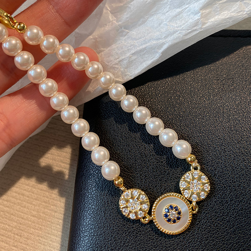 Real Gold Plated Zircon Pearl Beaded French Exquisite Bracelet Light High-end Hand Accessories for Women