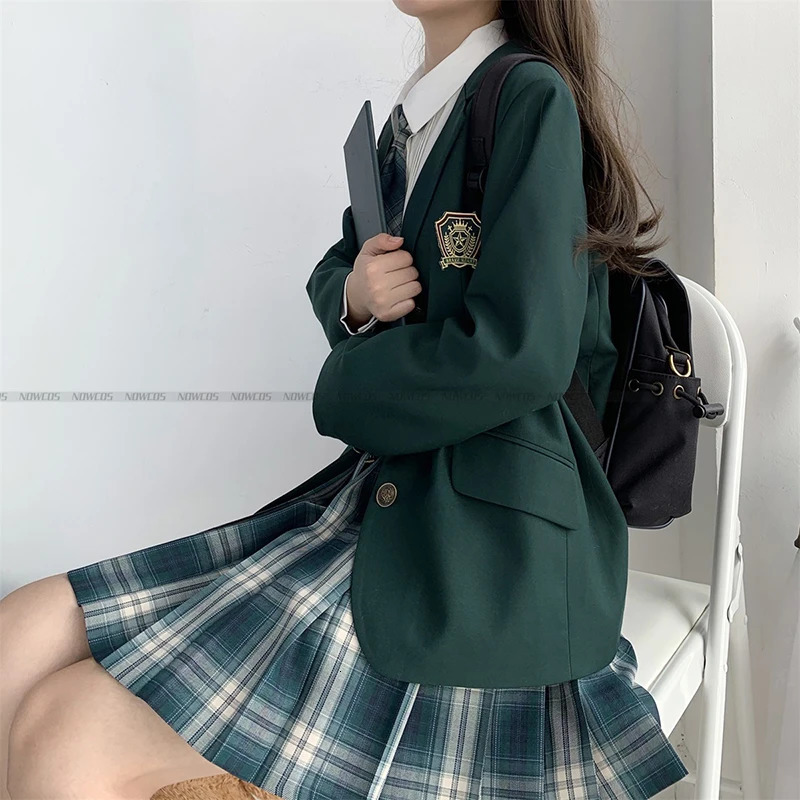2024 Fashion Spring Autumn JK Uniform Jacket Three Buttons Suit College Style Female Student Long Sleeves Green 250729