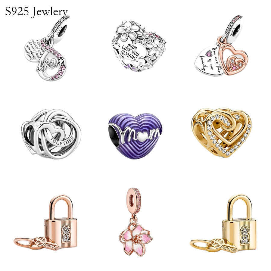 New Popular 925 Sterling Silver European Mother's Day Gift Mom Heart Lock Pendant DIY Exquisite Beads For Charm Jewelry Bracelet Accessories
