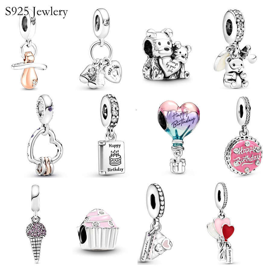 2025 NEW The New Popular Pure Silver Pink Cake Balloon Balloon Baby Pacifier Loves Suspension Charm Beads Suitable For Primitive Bracelet Women's