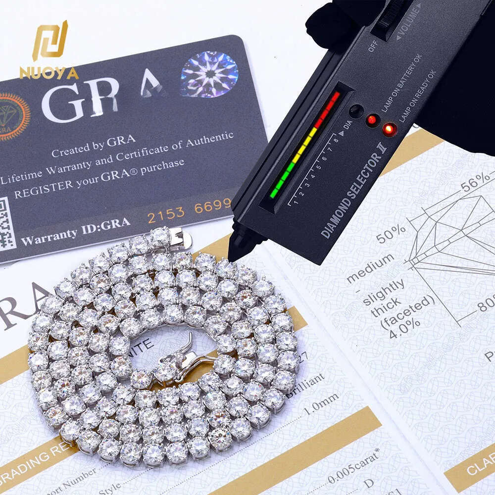 Pass Dia Tester Moissanite Iced Out Round Brilliant Cut Sier Tennis Chain Necklace Women Jewelry