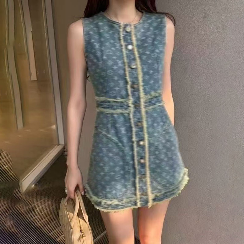 25SS New Fashionable Women's High Quality Sleeveless Tank Top Cowboy Dress Printed Fashionable High Quality Dress with Multiple Style Options