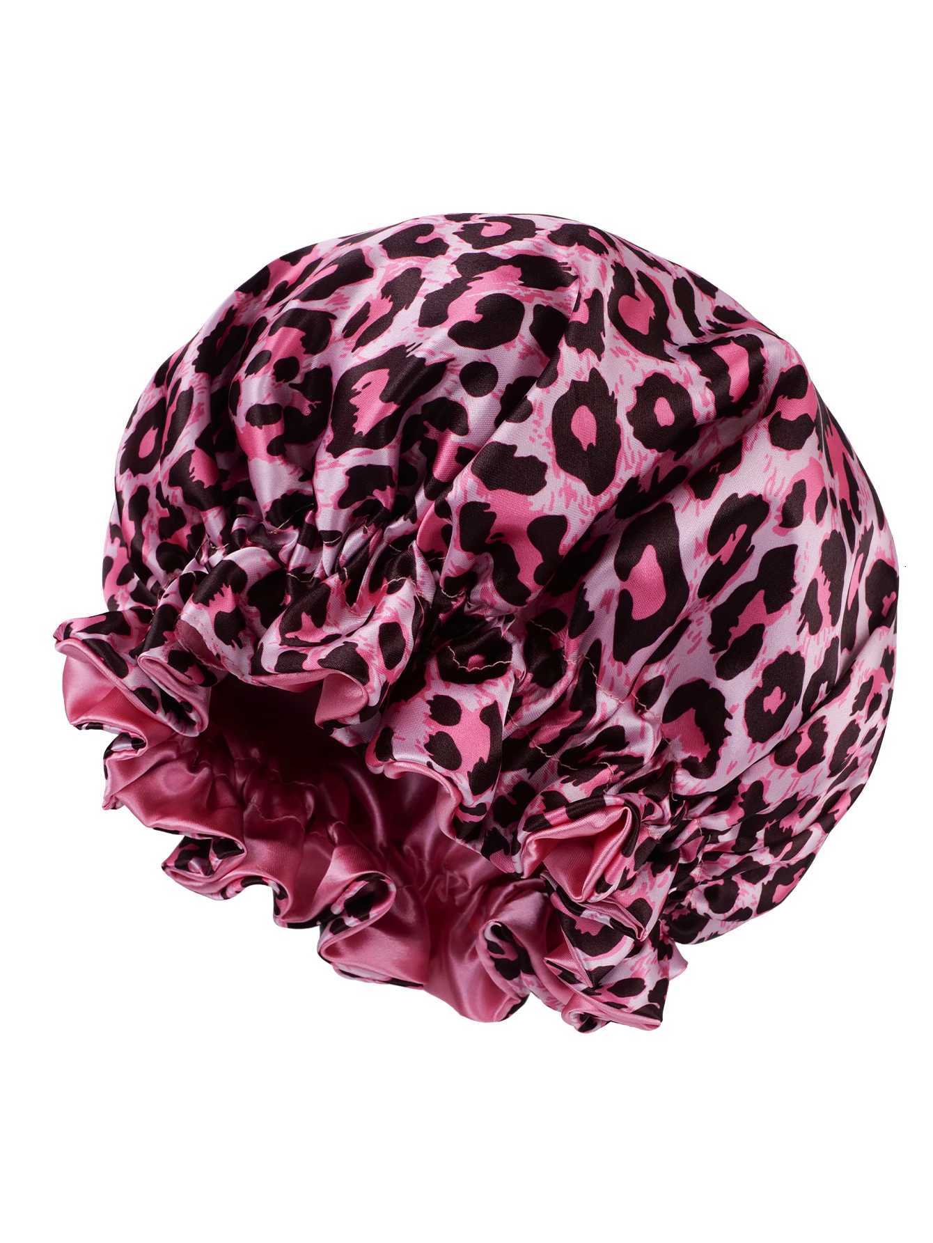 Leopard Print Satin Nightcap Double Layer Silky Bonnet with Adjustable Elastic Band High Quality Sleep Cap for Women Z250808