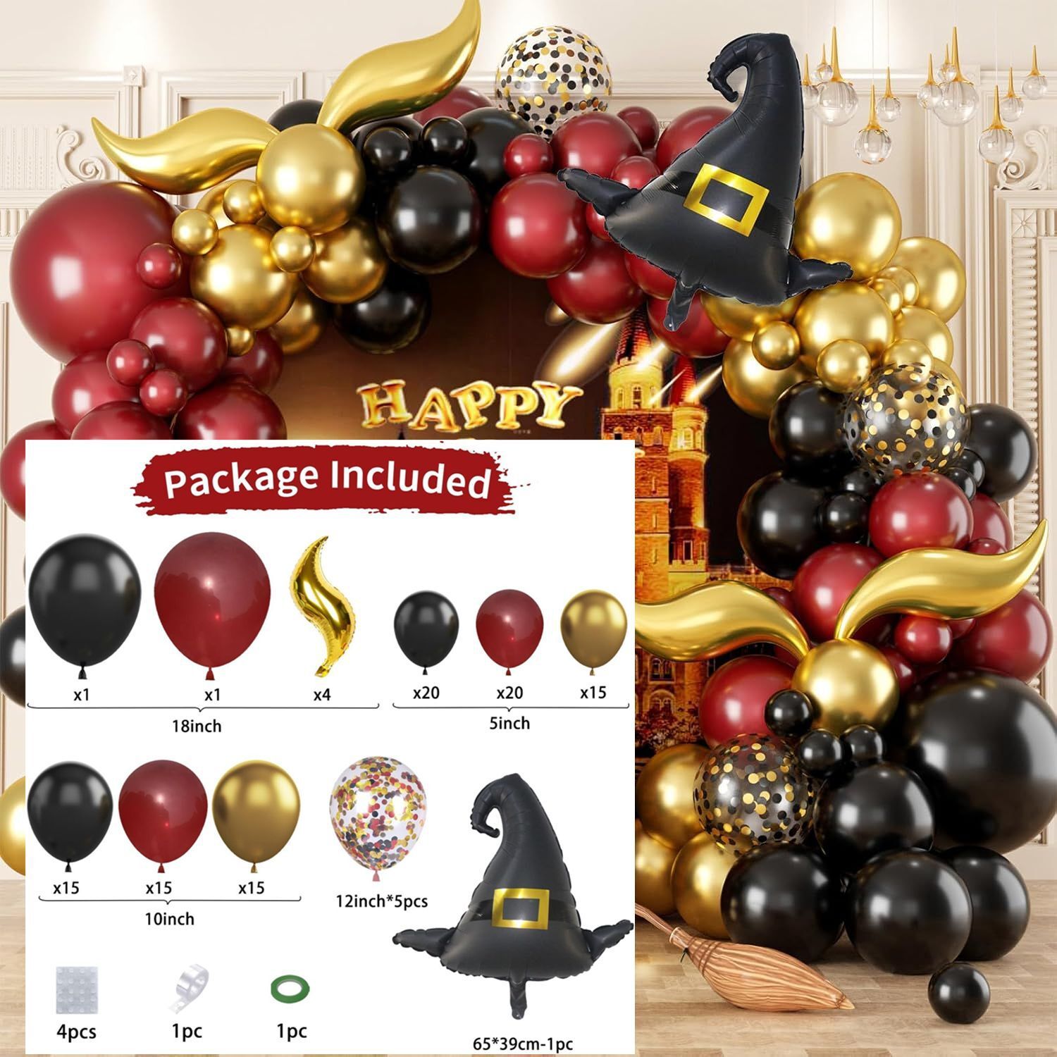 Magic Wizard Hat Kit Bury Gold Balloon Halloween Theme Venue Layout