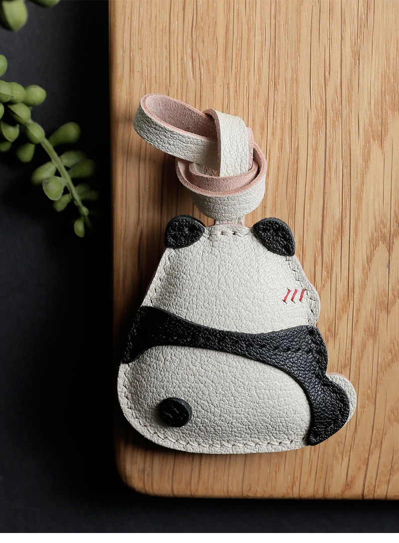 Handmade leather Bag charm Panda personalized bag small pendant cute car keychain creative Birthday gift 250801