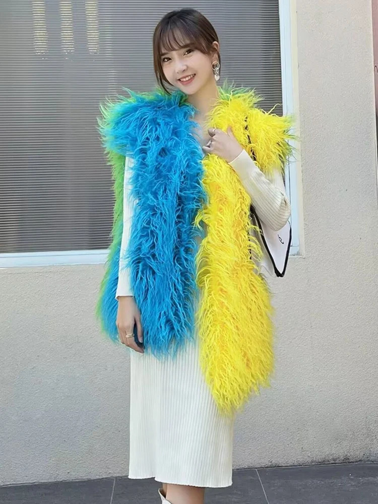 ZADORIN Irregular Patchworked Autumn Winter Faux Fur Vest Women Colorful Furry Jacket Fur Top Faux Fur Coats Vestes Femmes 250806