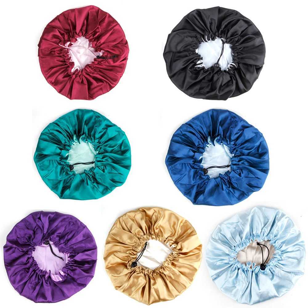 Sleeping Satin Hair Cap Curls Reversible Night Hat Double Layer Silky Bonnet Adjusting Button Bonet Women Hair Heating Cap Tool Z250808