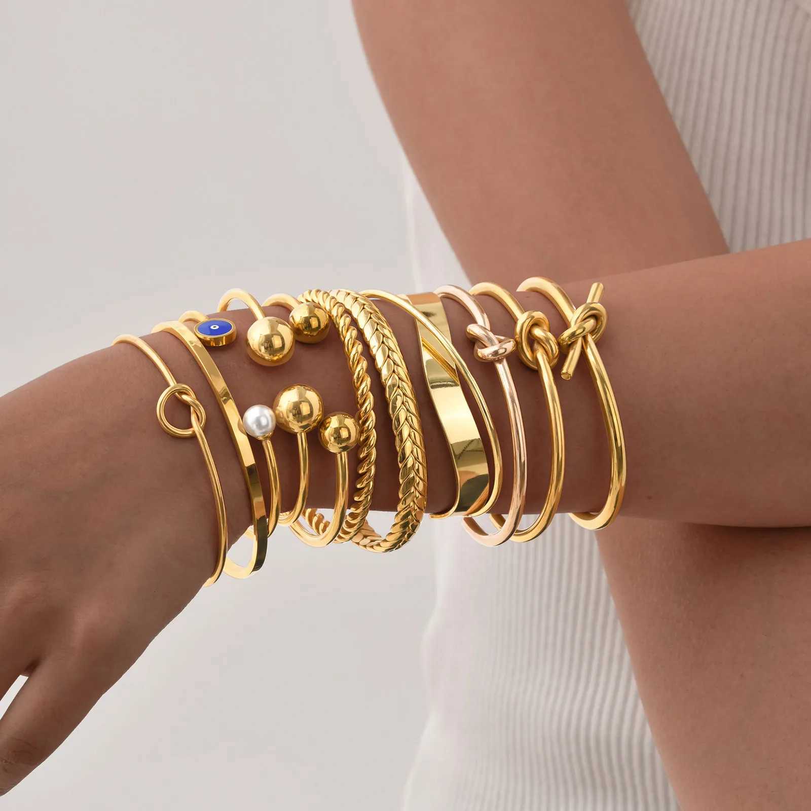 Candid Style Knot Cuff Bangle for Women Gold Color Stainless Steel Elegant Tie Charm Bracelets BFF Sisters Party Jewelry Z250807