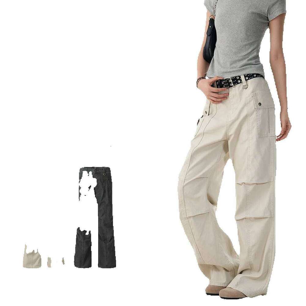 11Kn American Style Straight-Leg Slightly Flared Cargo For Men And Women Slimming Multi-Pocket Simple Loose Casual Pure Cotton Long Pants B5