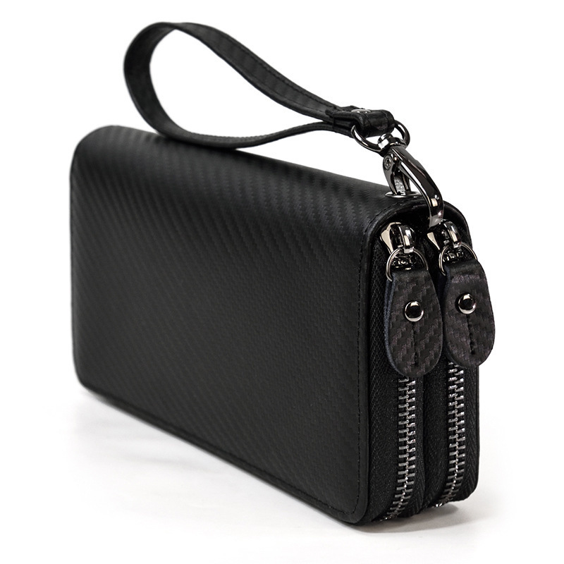 Mens Crazy Horse Leather Long Wallet Genuine Leather Double Zipper Wallet Multi-Card Slots Cowhide Clutch Large Capacity Phone Bag