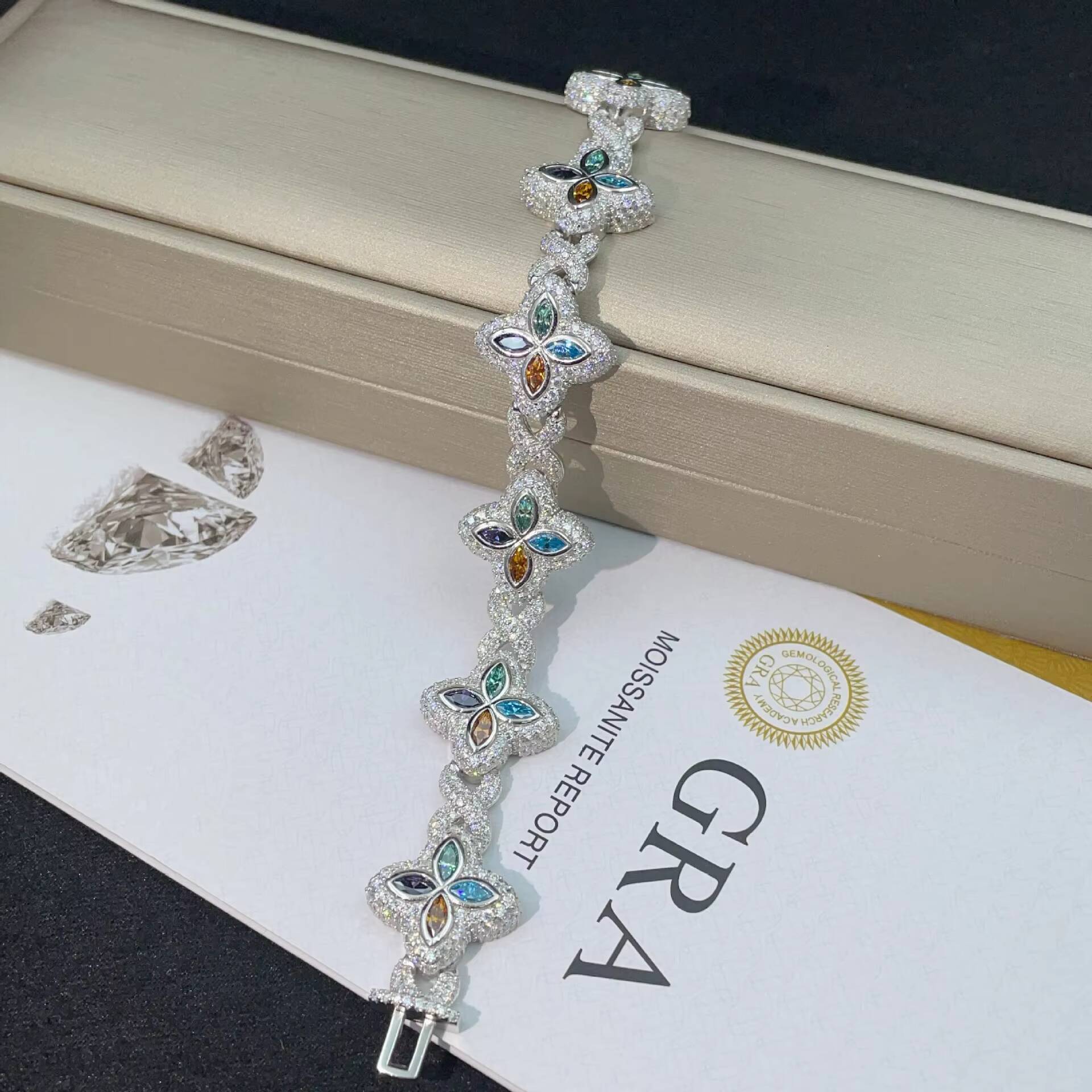 New Arrive Beautiful Flower Chain Bracelet Iced Out Chain Hip Hop Jewelry Moissanite S925 Silver Cuban Chain Bracelets With GRA