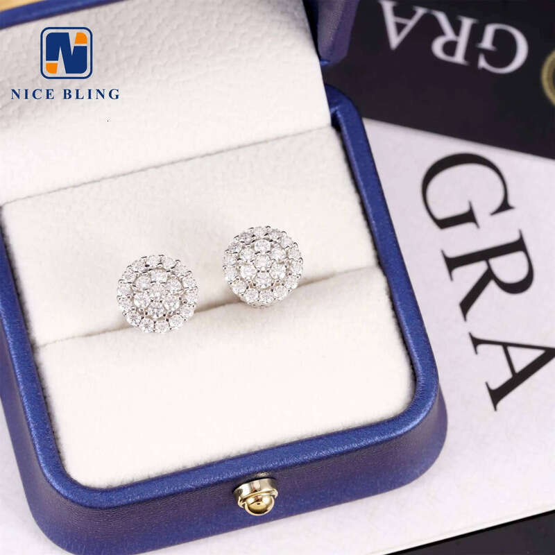 10MM Hip Hop Earrings Iced Out Jewelry Unisex Moissanite Dia Cluster Ear Studs for Men Women Sier