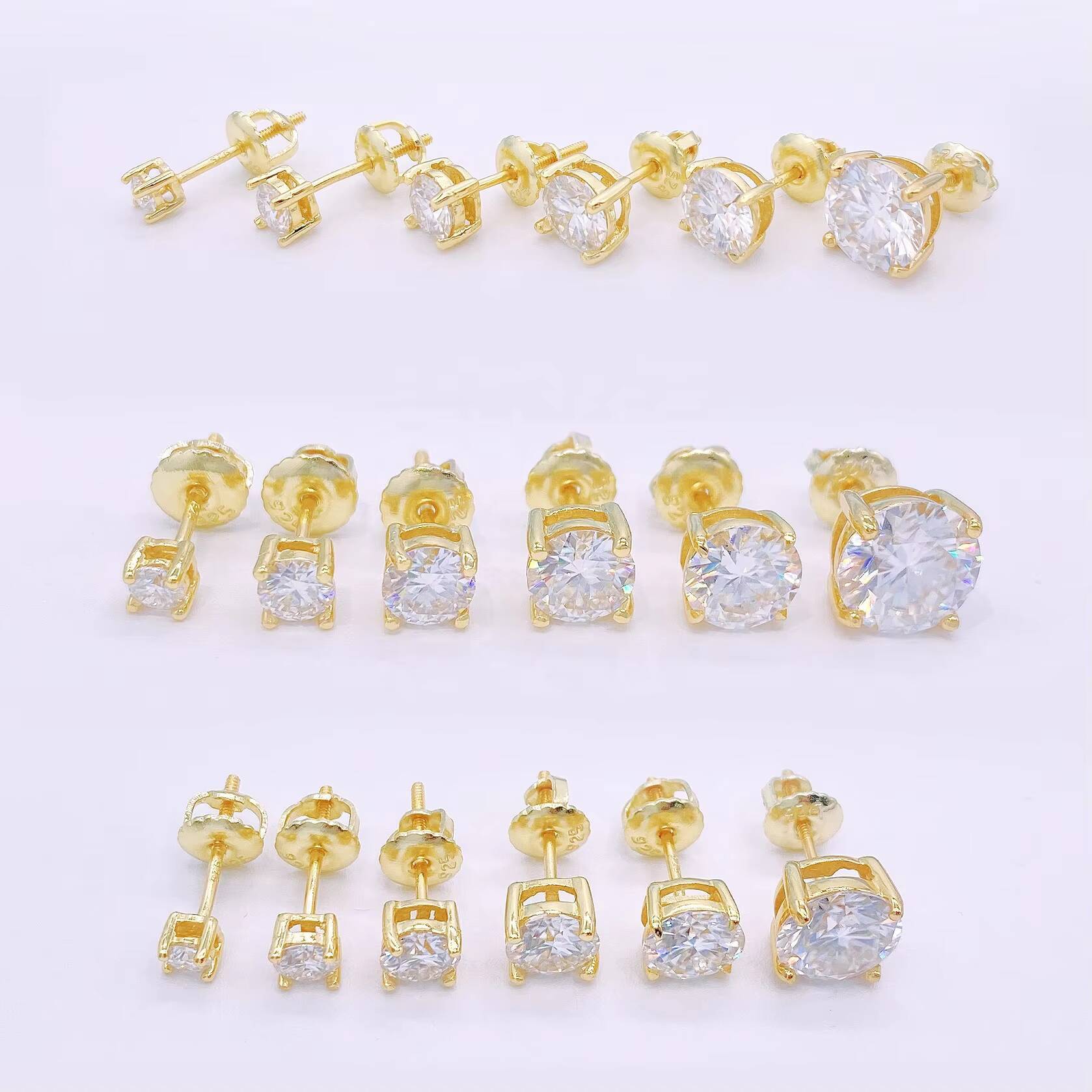 Hot Selling Top Quality Stud Earring Pass Dia Tester Screw Back Hip Hop 10k 14k Solid Gold Earrings Moissanite Jewelry