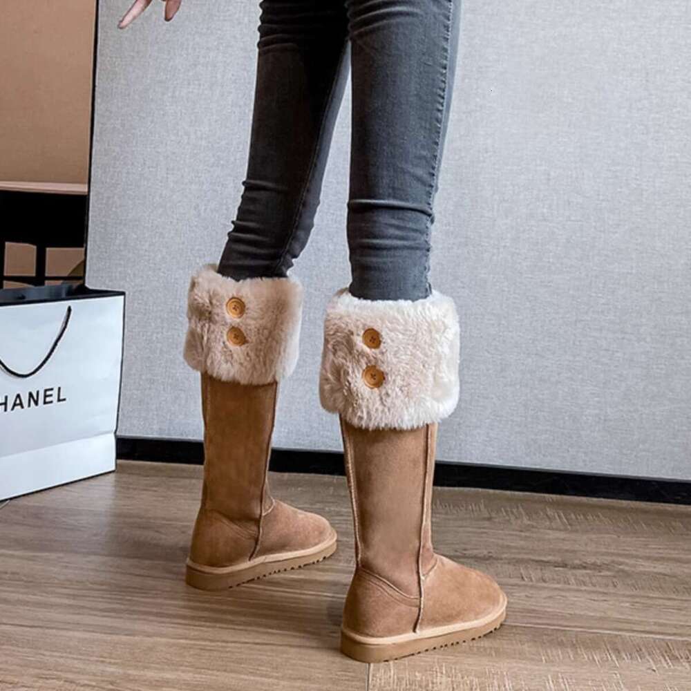 Women's Snow 2025 New Winter High-End Two-Way Button Long Warm Height-Increasing Northeast Fur Boots